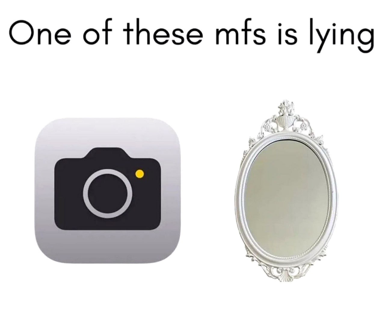 One of these mfs is lying Один из этих ублюдков лжет: камера или зеркало