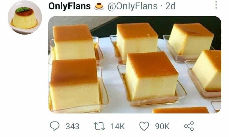 OnlyFlans Скриншот из Твиттера с десертами флан от пользователя OnlyFlans