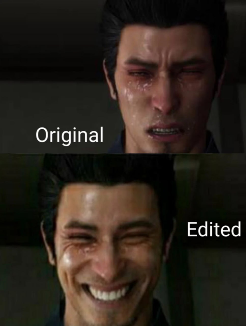 Original vs Edited Мужчина плачет, а затем смеется на отредактированном изображении