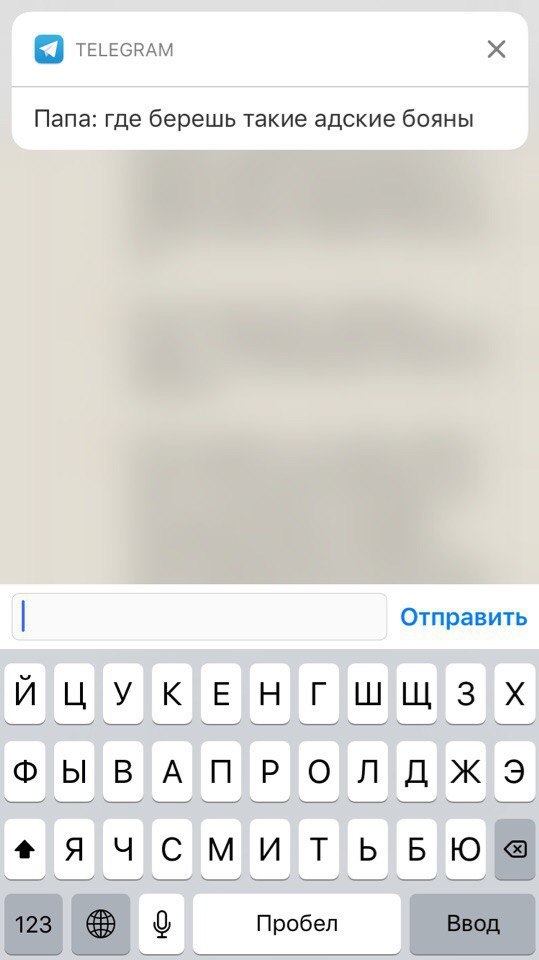Папа где берешь такие адские бояны Скриншот Telegram-чата с вопросом отцу "где берешь такие адские бояны"