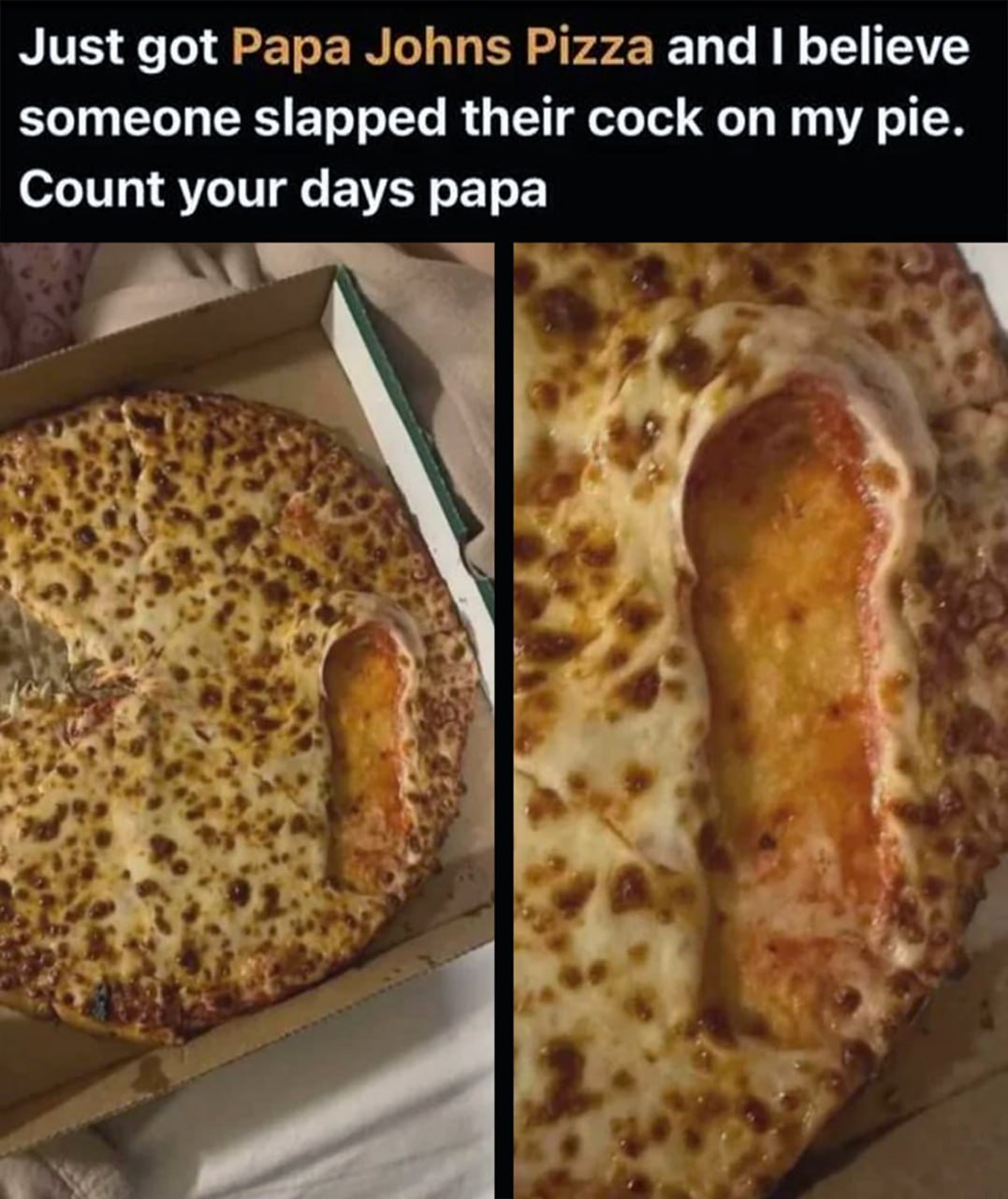 Papa Johns Pizza with a cock print Пицца Papa Johns с отпечатком полового члена
