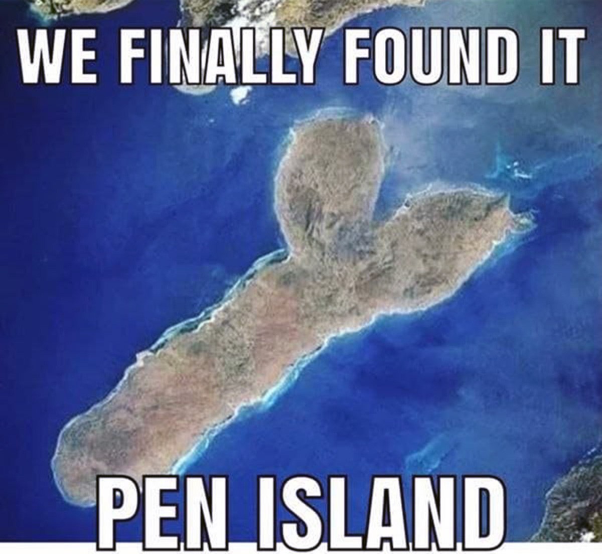 Pen island Мем с островом фаллической формы, который выглядит как мужской половой орган, со смешной надписью «Pen Island»