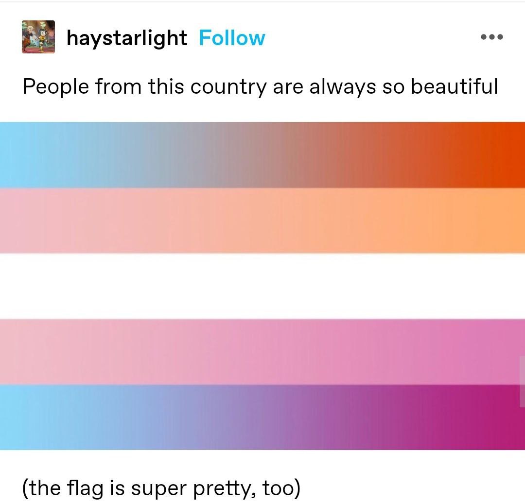 People from this country are always so beautiful Мем "People from this country are always so beautiful" с градиентным флагом лесбиянок