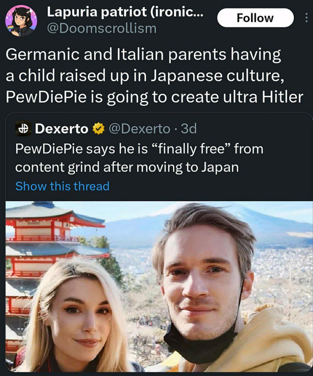 PewDiePie is going to create ultra Hitler Мем про PewDiePie и Марцию, которые переехали в Японию