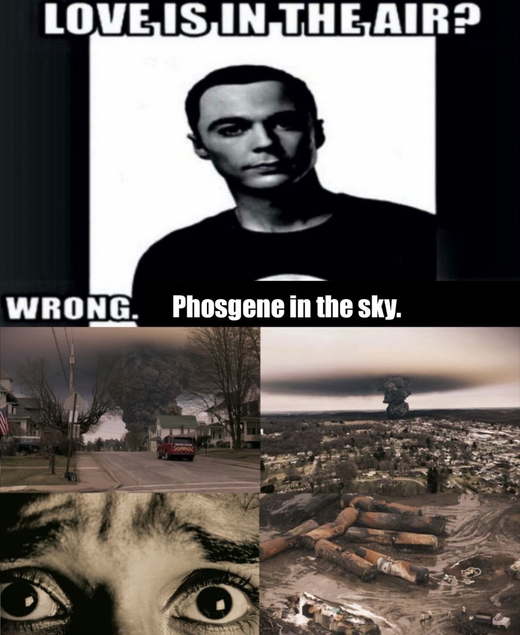 Phosgene in the sky Мем с Шелдоном Купером и катастрофой в Восточной Палестине