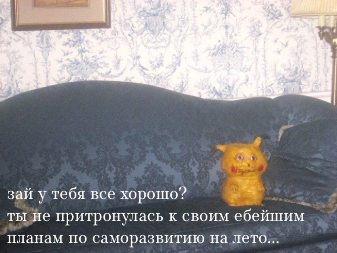 Зай, у тебя все хорошо? Ты не притронулась к своим ебейшим планам по саморазвитию на лето Пикачу спрашивает, почему не выполнены планы по саморазвитию на лето