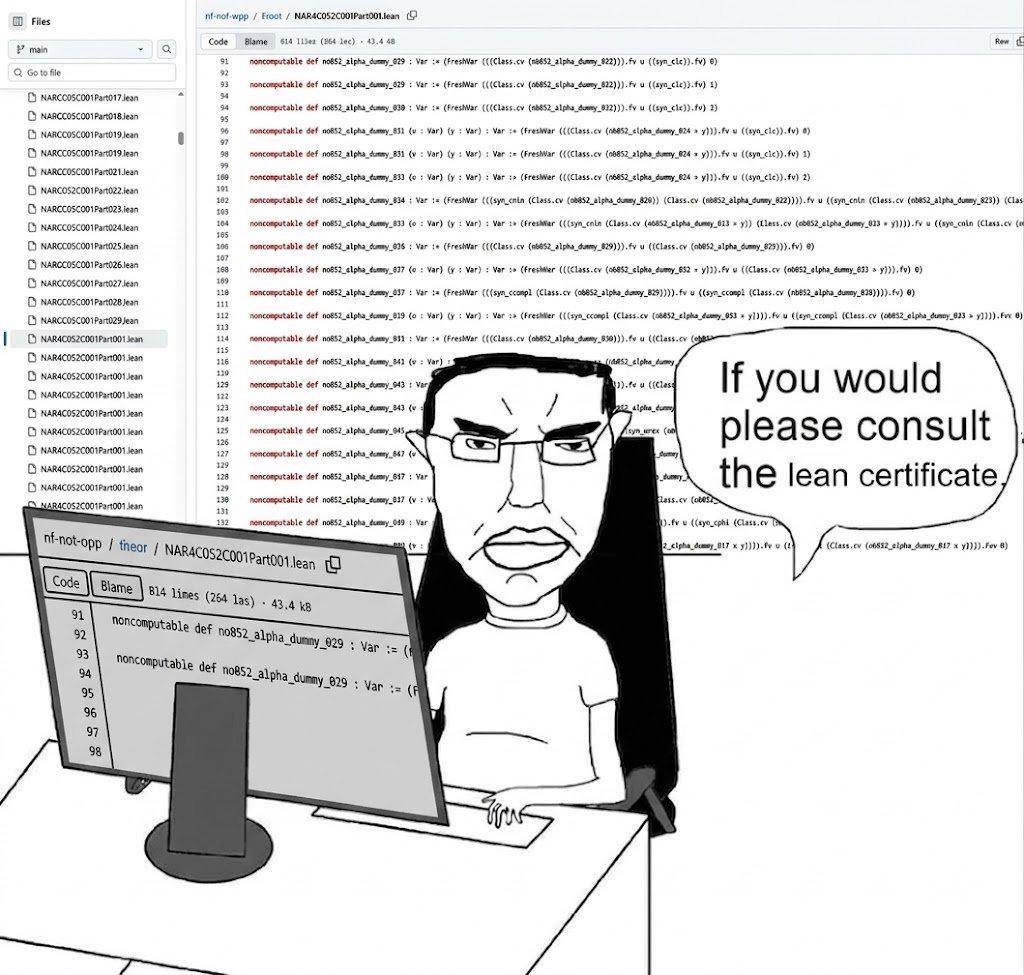 Серьёзный программист у компьютера просит обратиться к сертификату Lean на фоне кода и сообщений об ошибках