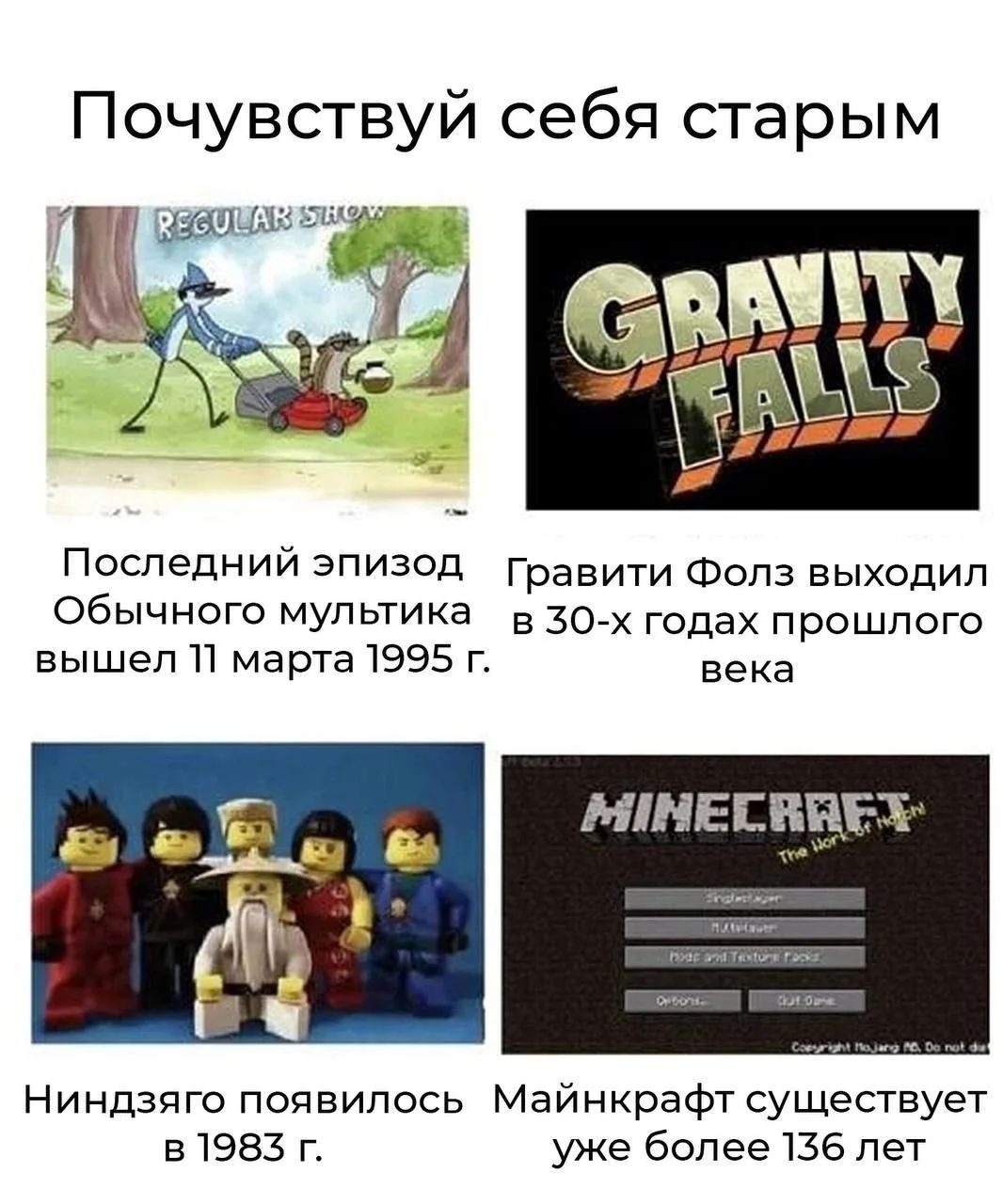 Почувствуй себя старым Почувствуй себя старым мем с абсурдными датами выхода мультфильмов и игр