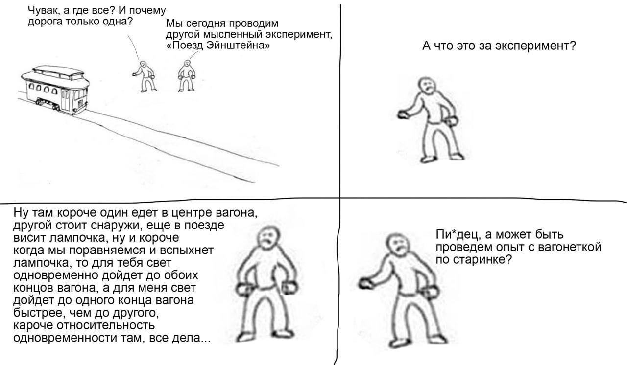 Поезд Эйнштейна эксперимент Мем про мысленный эксперимент «Поезд Эйнштейна»
