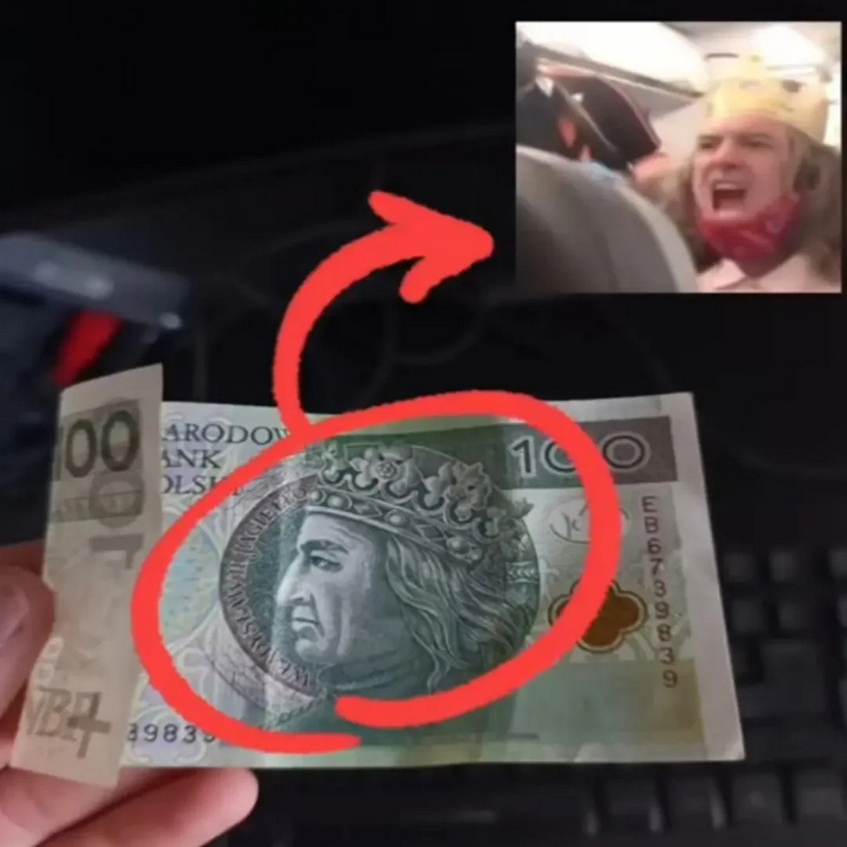 Польские злотые и король Король Владислав II Ягелло на польской банкноте 100 злотых и кричащий человек в короне