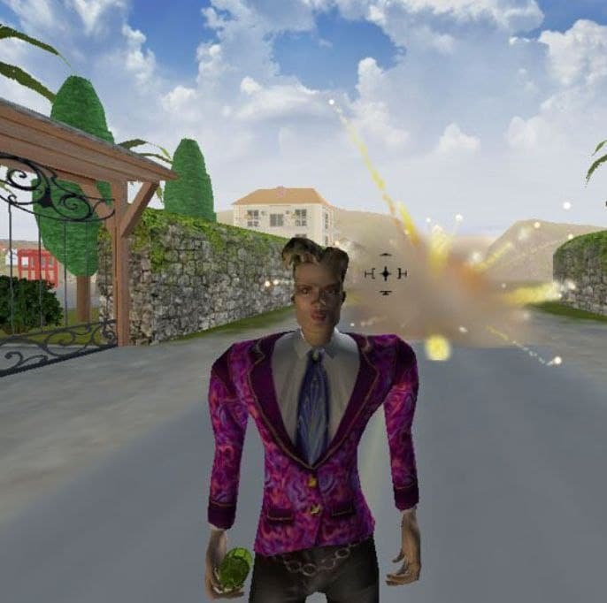 Чувак из Postal 2 Чувак из игры Postal 2 на фоне взрыва