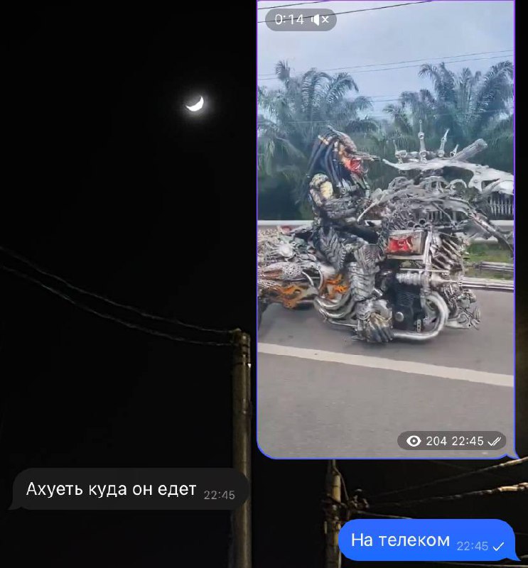 Хищник едет на телеком Хищник на мотоцикле едет на телеком, скриншот переписки