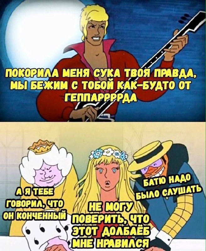 Батю надо было слушать Кадр из "Бременских музыкантов" о принцессе, которая вышла за певца, и короле, который говорил, что так делать не надо