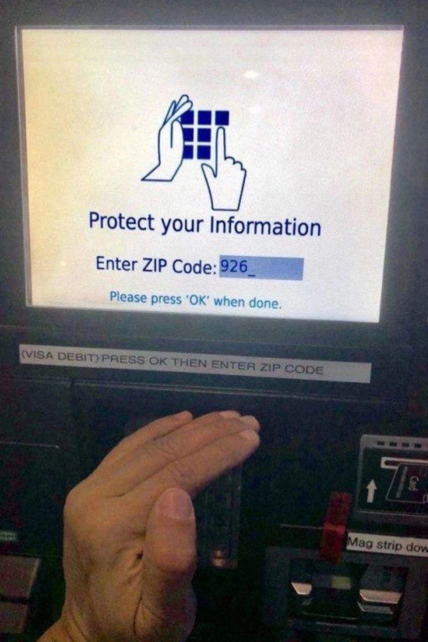 Protect your information Надпись "Protect your information" и рука, прикрывающая ввод ZIP-кода