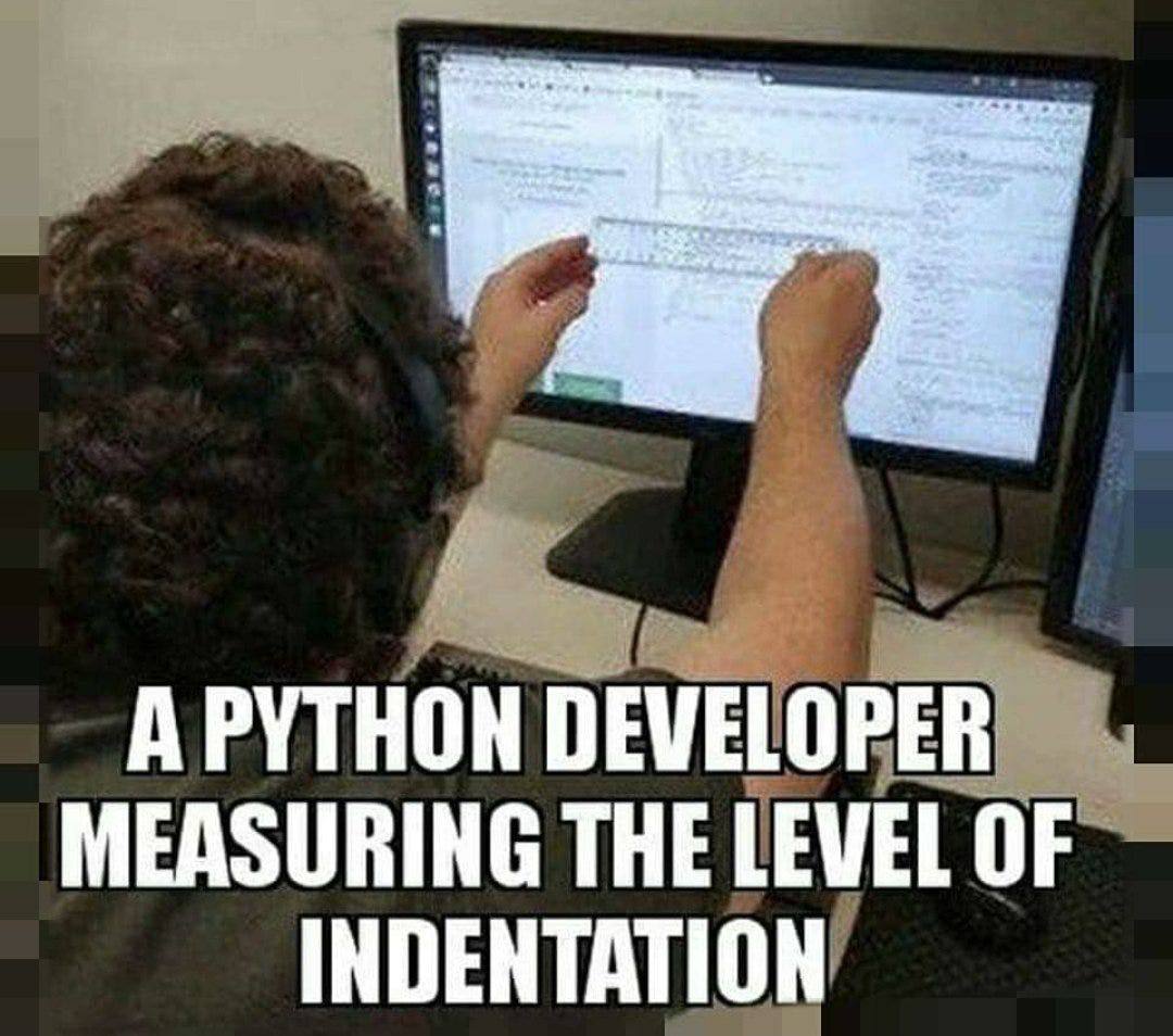 Python-разработчик измеряет отступы Python-разработчик измеряет уровень отступов, держа линейку перед монитором.