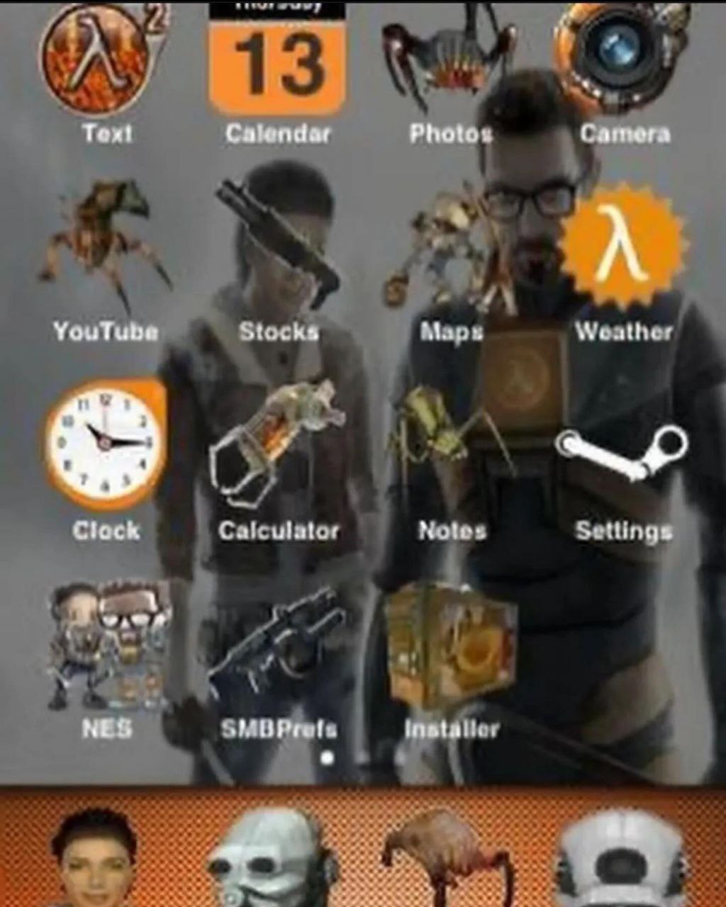 Рабочий стол Half-Life Рабочий стол телефона, стилизованный под Half-Life с Аликс Вэнс и Гордоном Фрименом