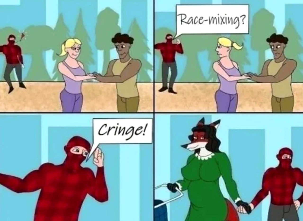 Race-mixing cringe Мужчина-ниндзя, недовольный межрасовыми отношениями, сам встречается с женщиной-фури