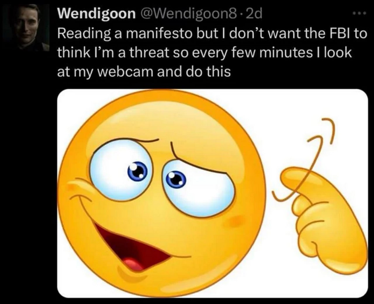 Reading a manifesto but I don't want the FBI to think I'm a threat Читаю манифест, но не хочу, чтобы ФБР думало, что я угроза