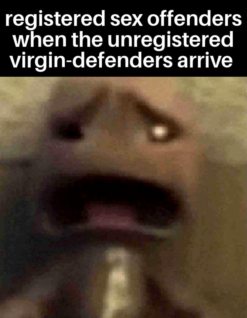 Registered sex offenders when the unregistered virgin-defenders arrive Мем про зарегистрированных секс-преступников и незарегистрированных девственников-защитников