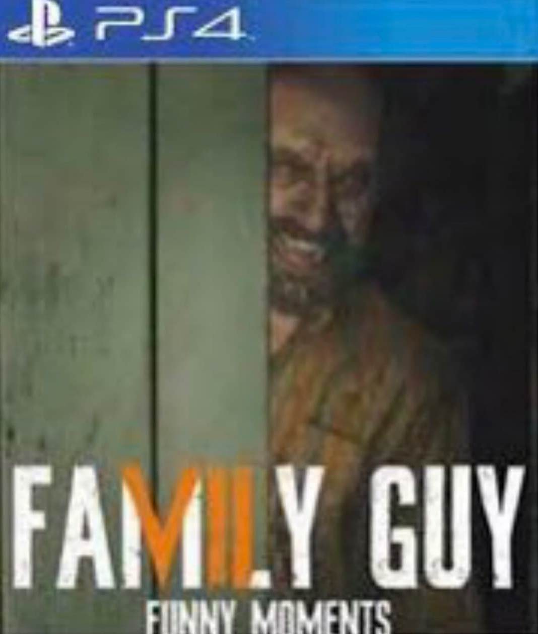 Resident Evil 7 Family Guy Мем со стилизацией обложки Resident Evil 7 под Family Guy, на которой персонаж смотрит из-за двери с устрашающей улыбкой.