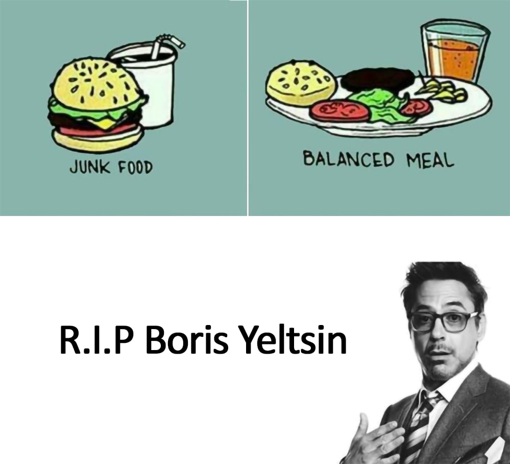 R.I.P Борис Ельцин Мем с Робертом Дауни-младшим и надписью «R.I.P Борис Ельцин»