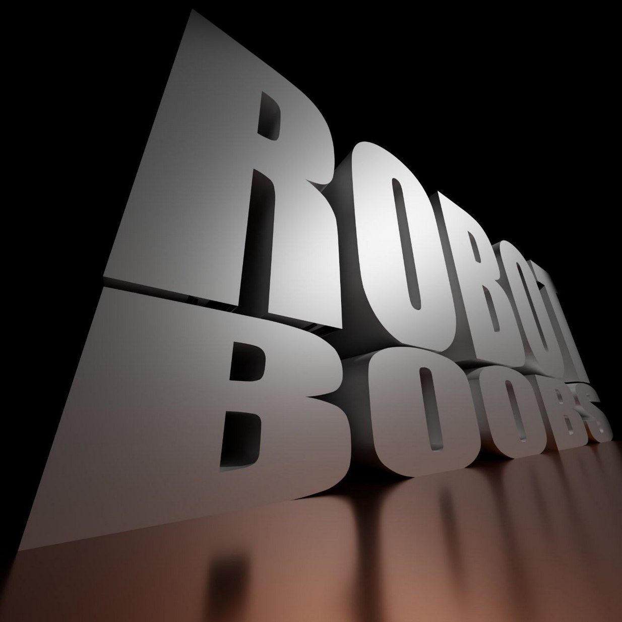Мем Robot Boobs На изображении показан 3D-текст «ROBOT BOOBS» на черном фоне с отблесками