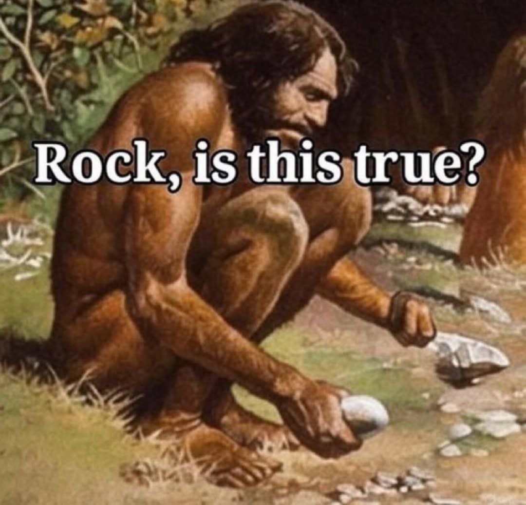 Первобытный человек спрашивает у камня, это ли правда