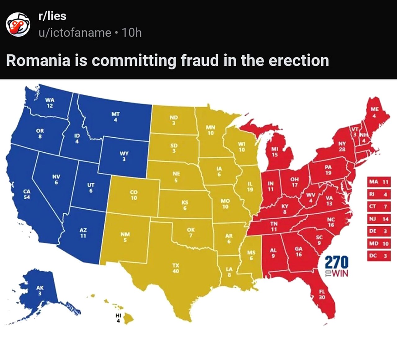 Romania is committing fraud in the erection Карта США, где на выборах победила Румыния