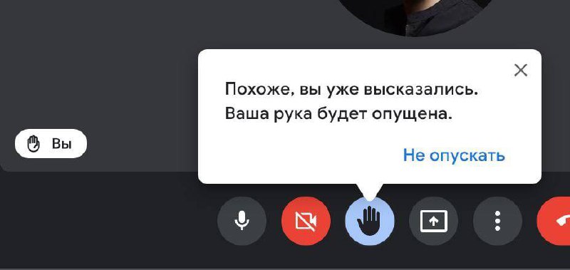Рука опущена Google Meet Мем с сообщением "Рука опущена" в Google Meet