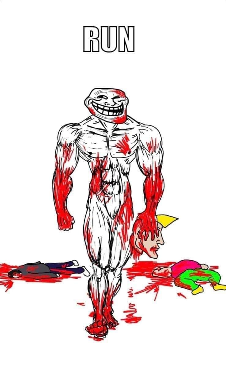RUN Trollface Rage Guy Кровавый мускулистый Trollface с отрубленной головой Rage Guy