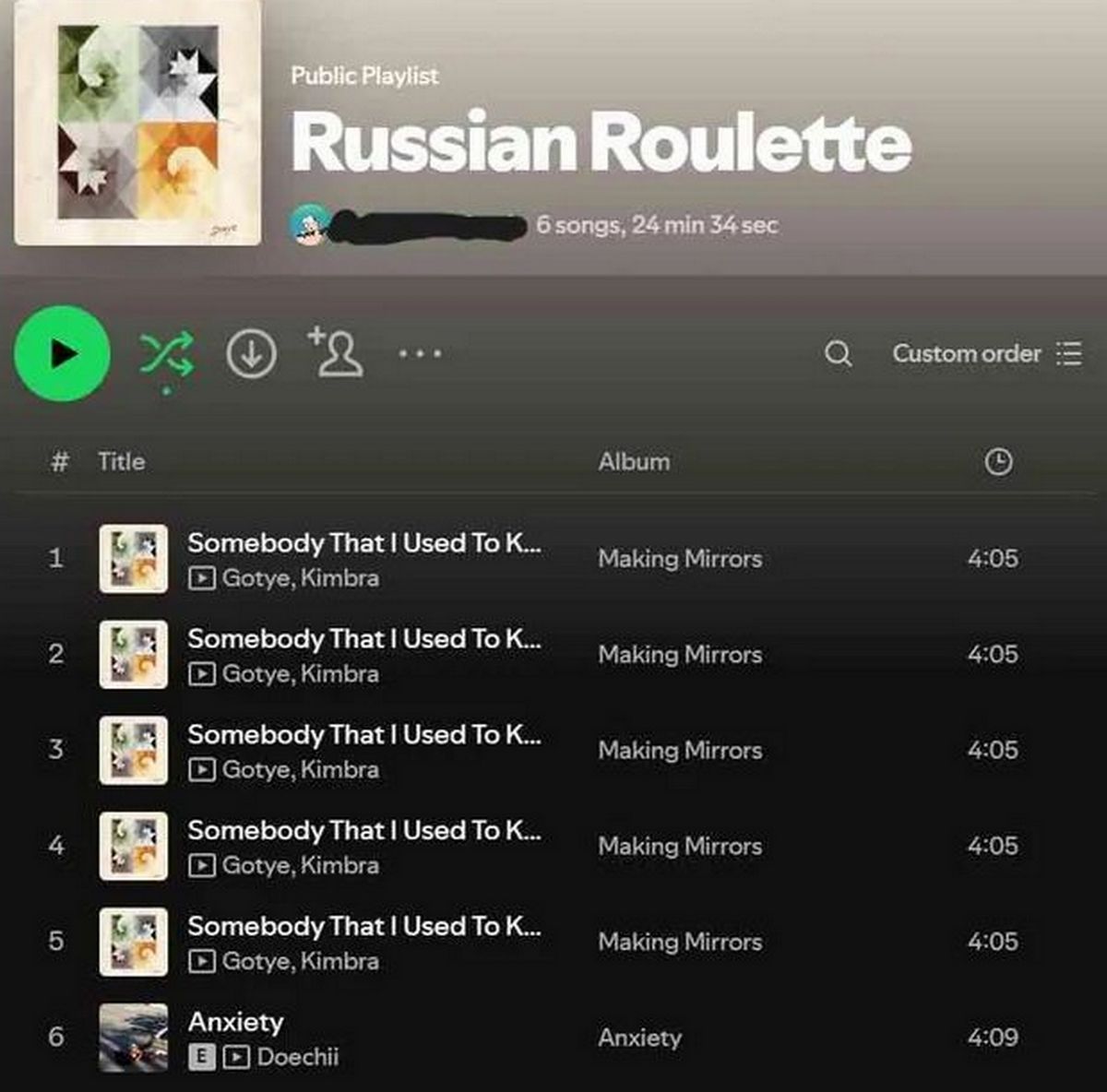 Russian Roulette Spotify playlist Плейлист Russian Roulette на Spotify
