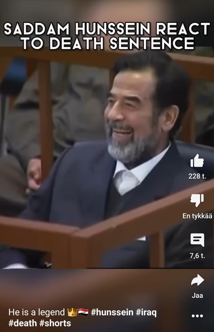 Саддам Хусейн смеется в суде Саддам Хусейн смеется в суде, узнав о смертном приговоре, как настоящий легендарный диктатор и воин.