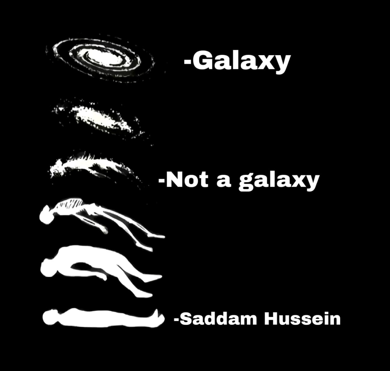 Saddam Hussein hiding spot meme Мем про Саддама Хусейна с эволюцией от галактики до тела