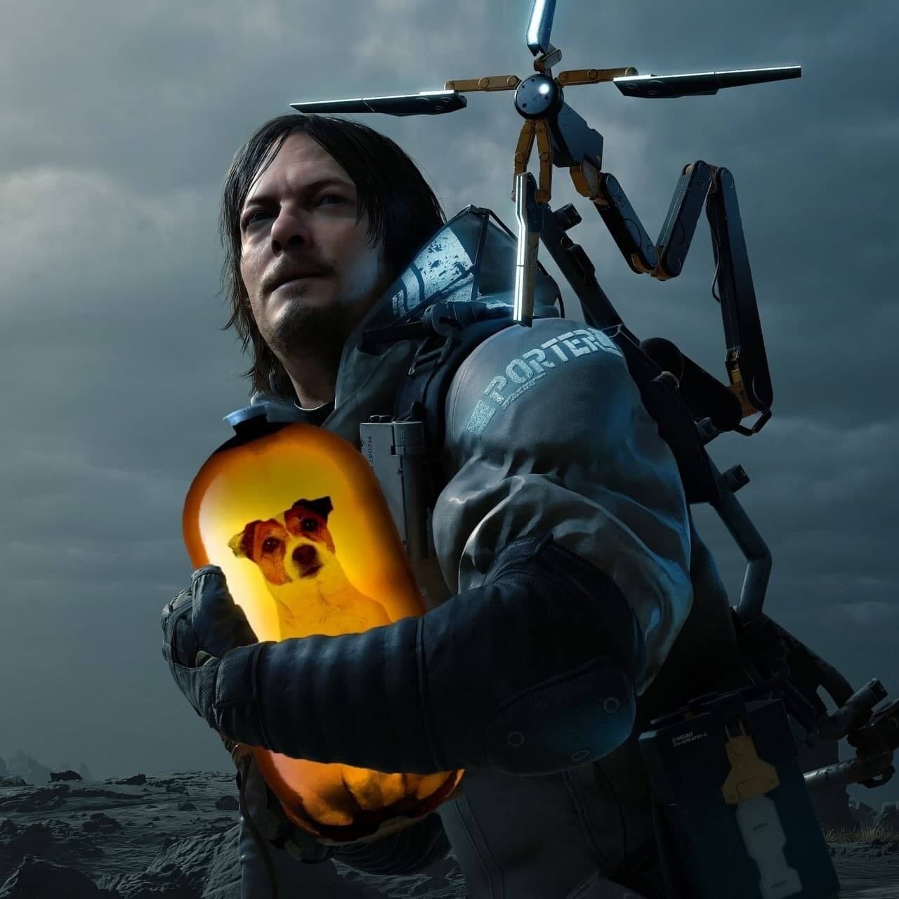 Сэм Портер и ББ-пёс Сэм Портер из Death Stranding держит вместо ББ светящуюся колбу с собакой
