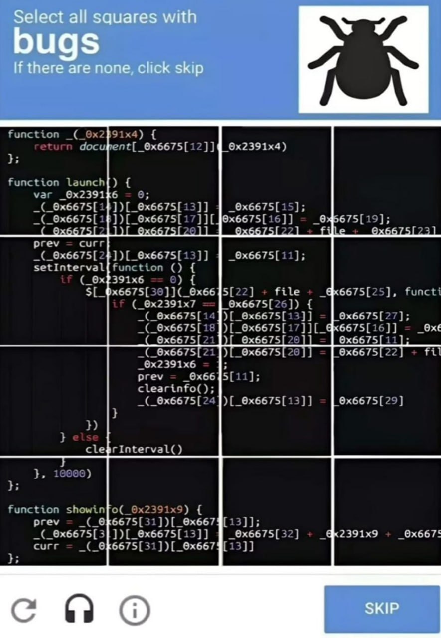 Выберите все квадраты с багами Мем с капчей «Выберите все квадраты с bugs» и изображением клеща на фоне строк кода