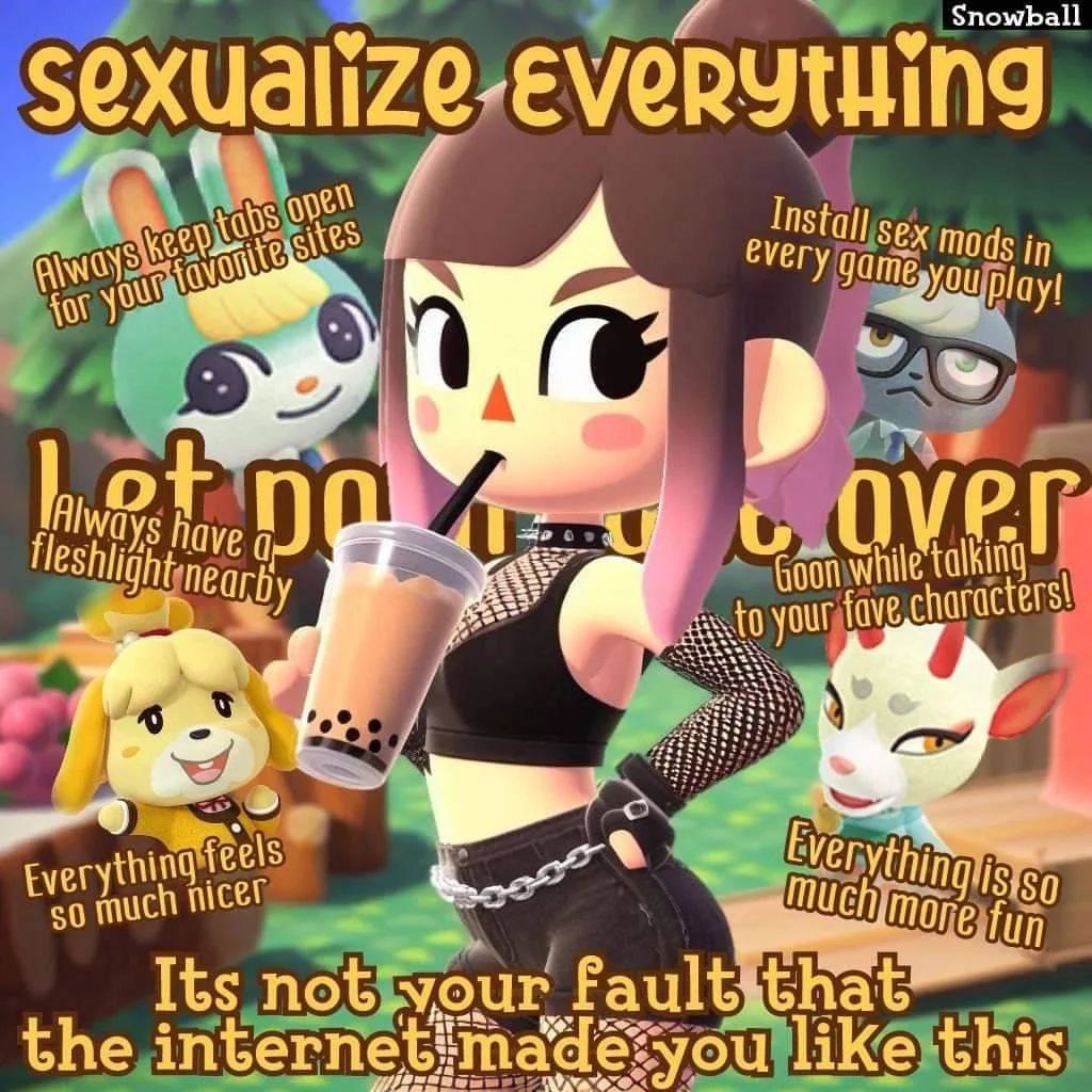 Сексуализируй все Мем с персонажами Animal Crossing и текстом "Сексуализируй все"
