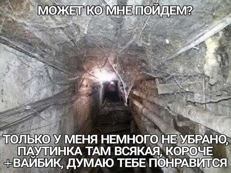 Забавное приглашение в мрачный подземный тоннель, где немного не убрано и повсюду паутина.