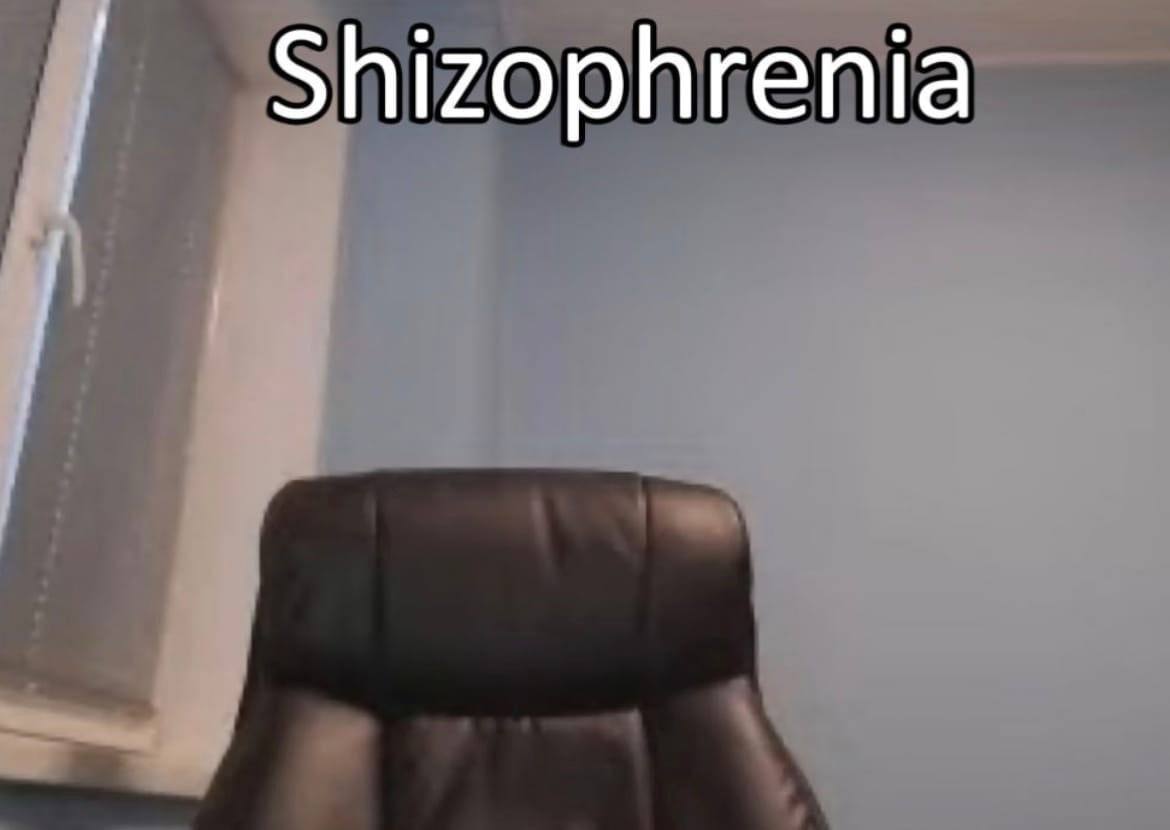 Shizophrenia Надпись «Shizophrenia» над пустым стулом