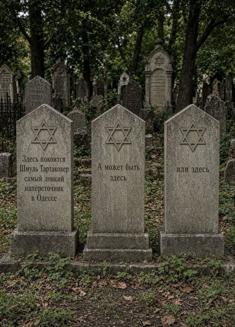 Шутка о Шмуле Тартаковере — самом ловком напёрсточнике в Одессе, чью могилу невозможно найти с первого раза.