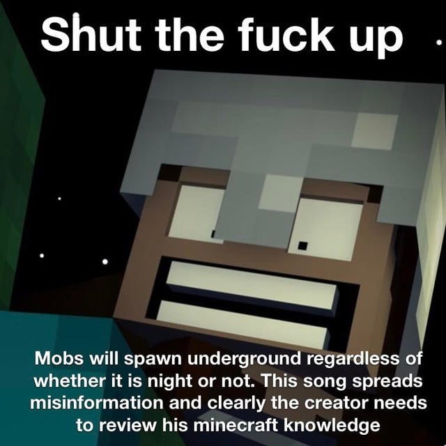 Shut the fuck up Мем с фразой "Заткнись нахрен" и персонажем из Майнкрафт.