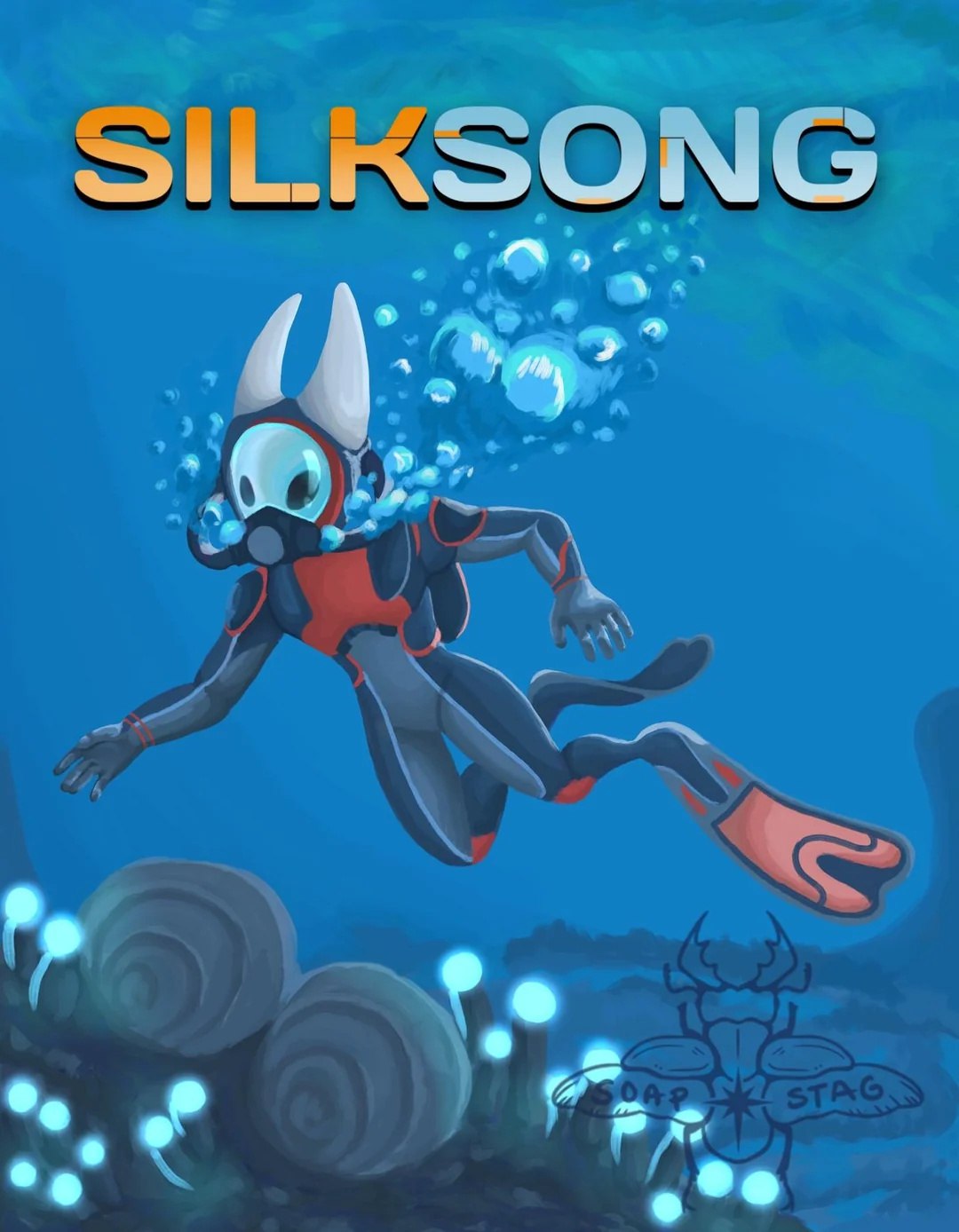 Хорнет из Silksong в гидрокостюме плавает под водой