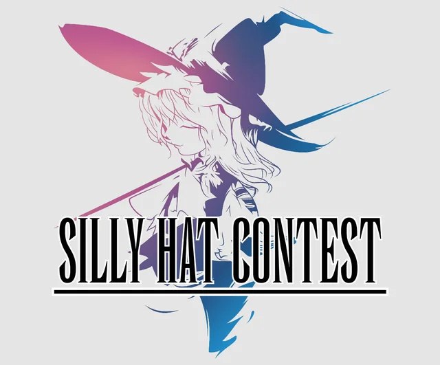 Стилизованная девушка-ведьма в большой шляпе с надписью «SILLY HAT CONTEST» — «конкурс нелепых шляп».