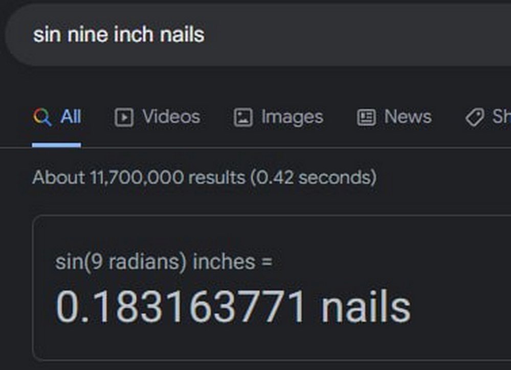 Sin nine inch nails Google выдал математический расчет на запрос "sin nine inch nails" вместо поиска группы