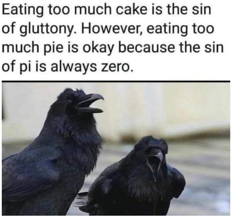 Мем с воронами и шуткой про синус пи