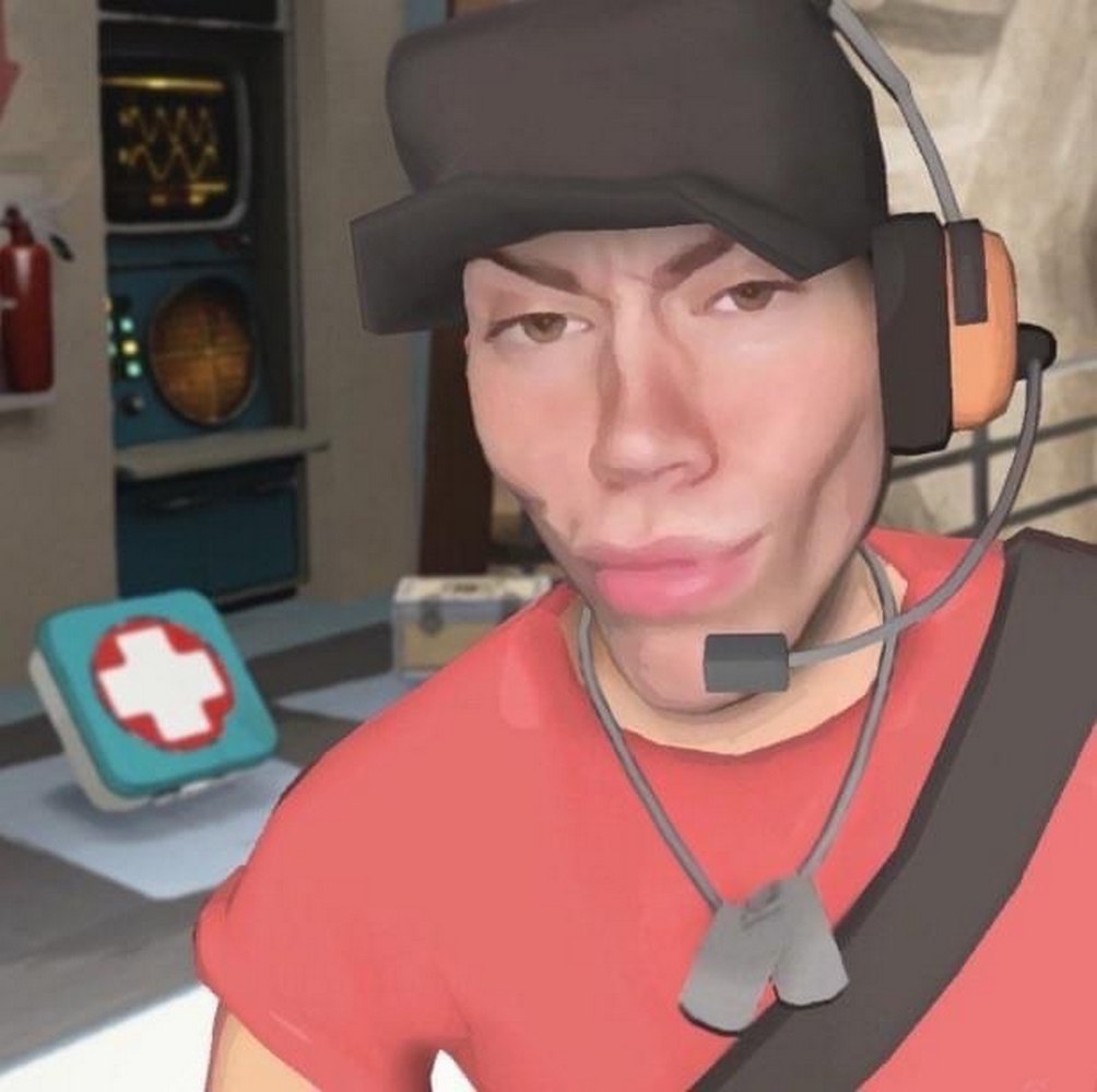 Скаченая губа скаута Мем с персонажем игры Team Fortress 2 Скаутом, у которого скачена губа
