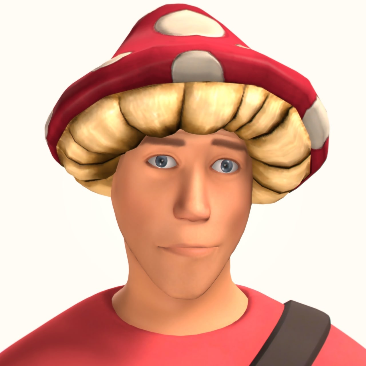 Скаут в грибной шляпе Скаут из Team Fortress 2 в красной шляпе-мухоморе с белыми пятнами и светлыми волосами