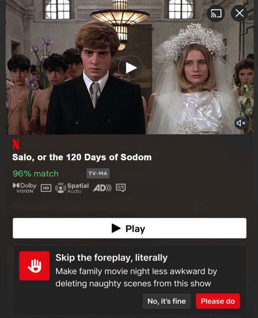 Skip the foreplay, literally Отключить прелюдию буквально Сало, или 120 дней Содома