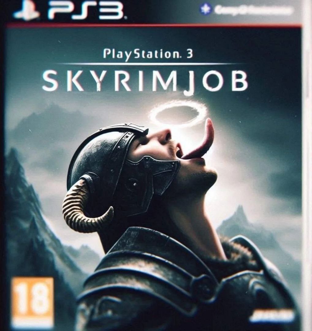 Skyrimjob Обложка игры Skyrimjob для PlayStation 3 с воином и длинным языком