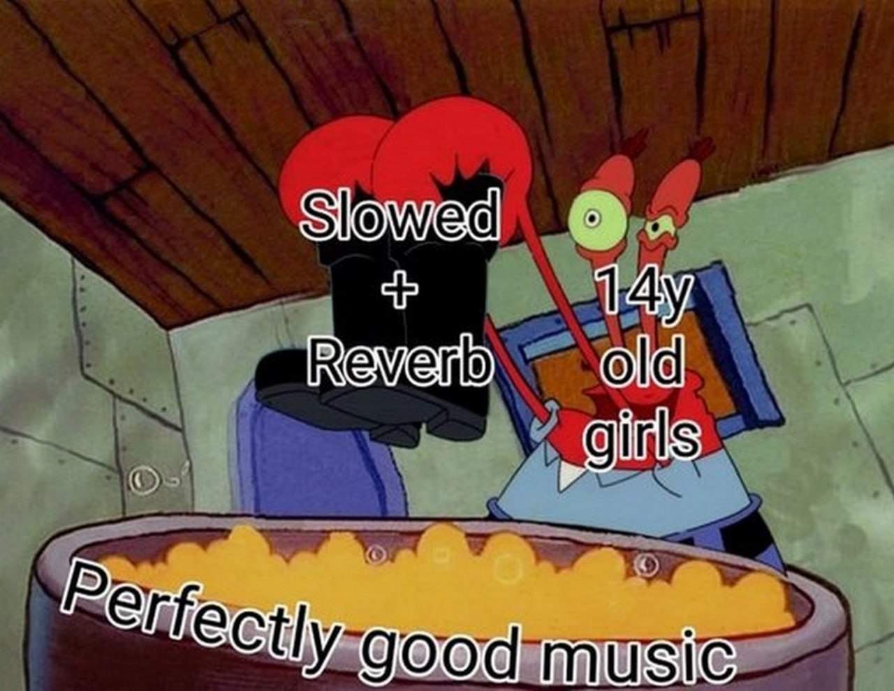 Slowed + Reverb 14-летние девочки Мем про то, как 14-летние девочки портят хорошую музыку, добавляя "slowed + reverb" эффекты