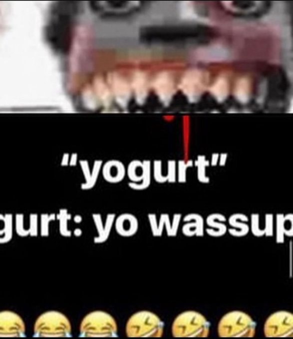 Смешное лицо с текстом yogurt Смешное пиксельное лицо с открытым ртом и текстом про йогурт и эмодзи смеха.